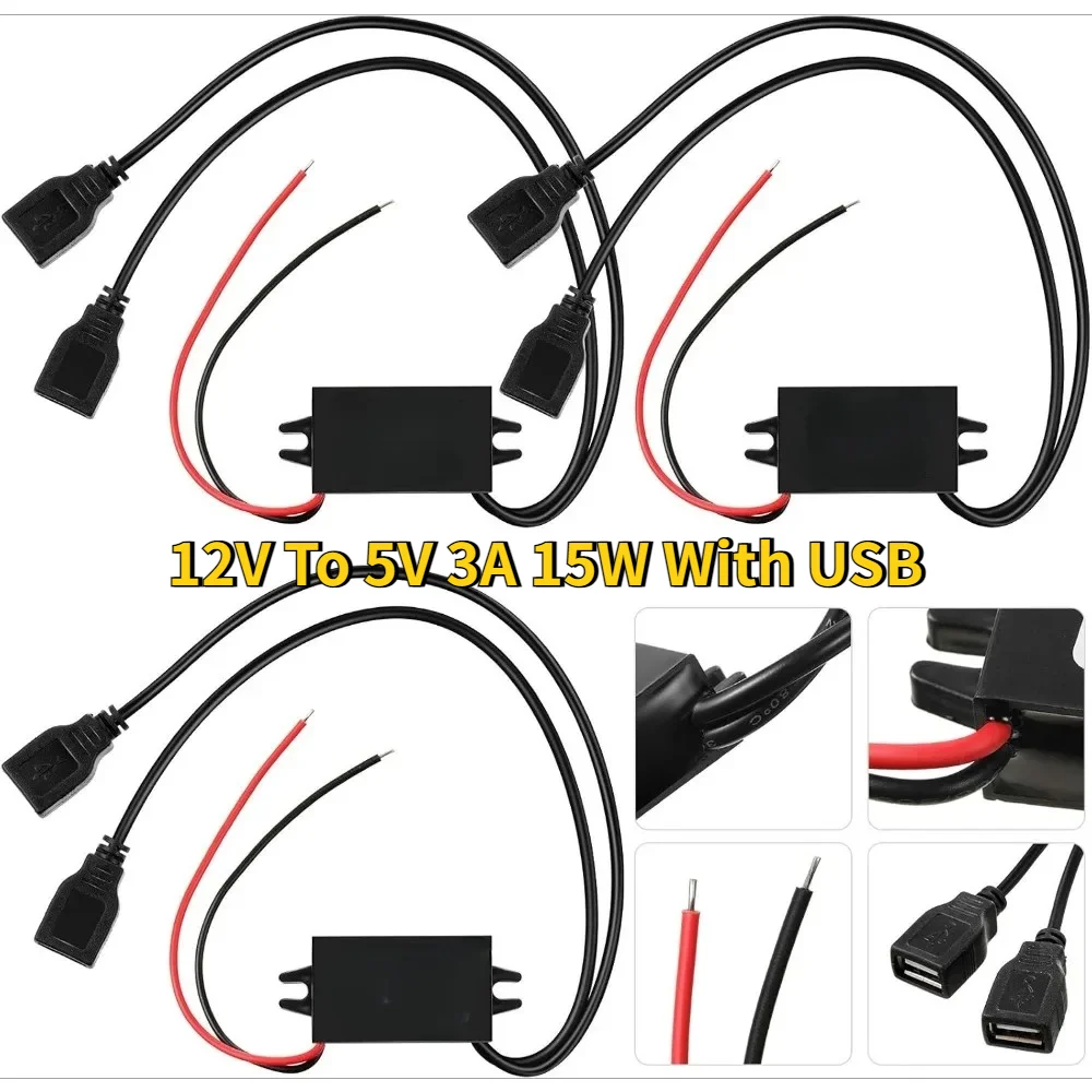 DC/DC Converter 12V To 5V 3A 15W Buck Module Reduced Voltage Regulator Car Power Converter Output Power Adapter USB Interface