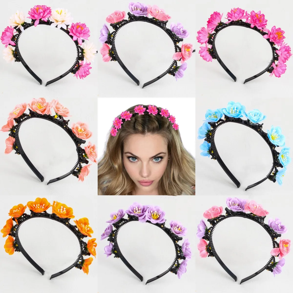 New Cute Flower Hairband for Girls Children Headbands with Hair Clip Flower Hairbands Birthday Gifts Headband Hair Accessories