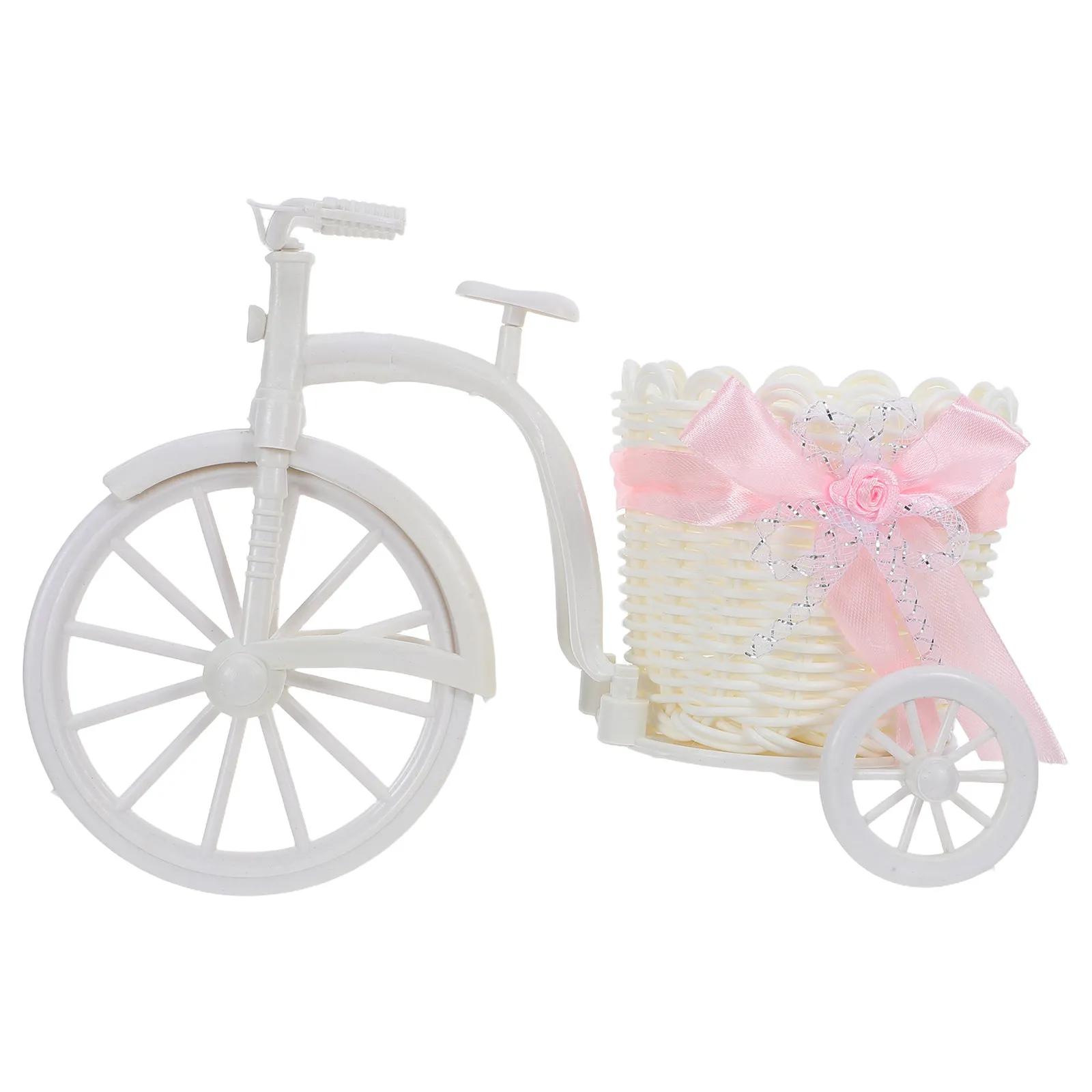 

Свадебная корзина-велосипед из искусственного ротанга ручной работы, романтический миниатюрный велосипед-кашпо для цветов, розовый, 10x7x4 дюйма, для свадьбы