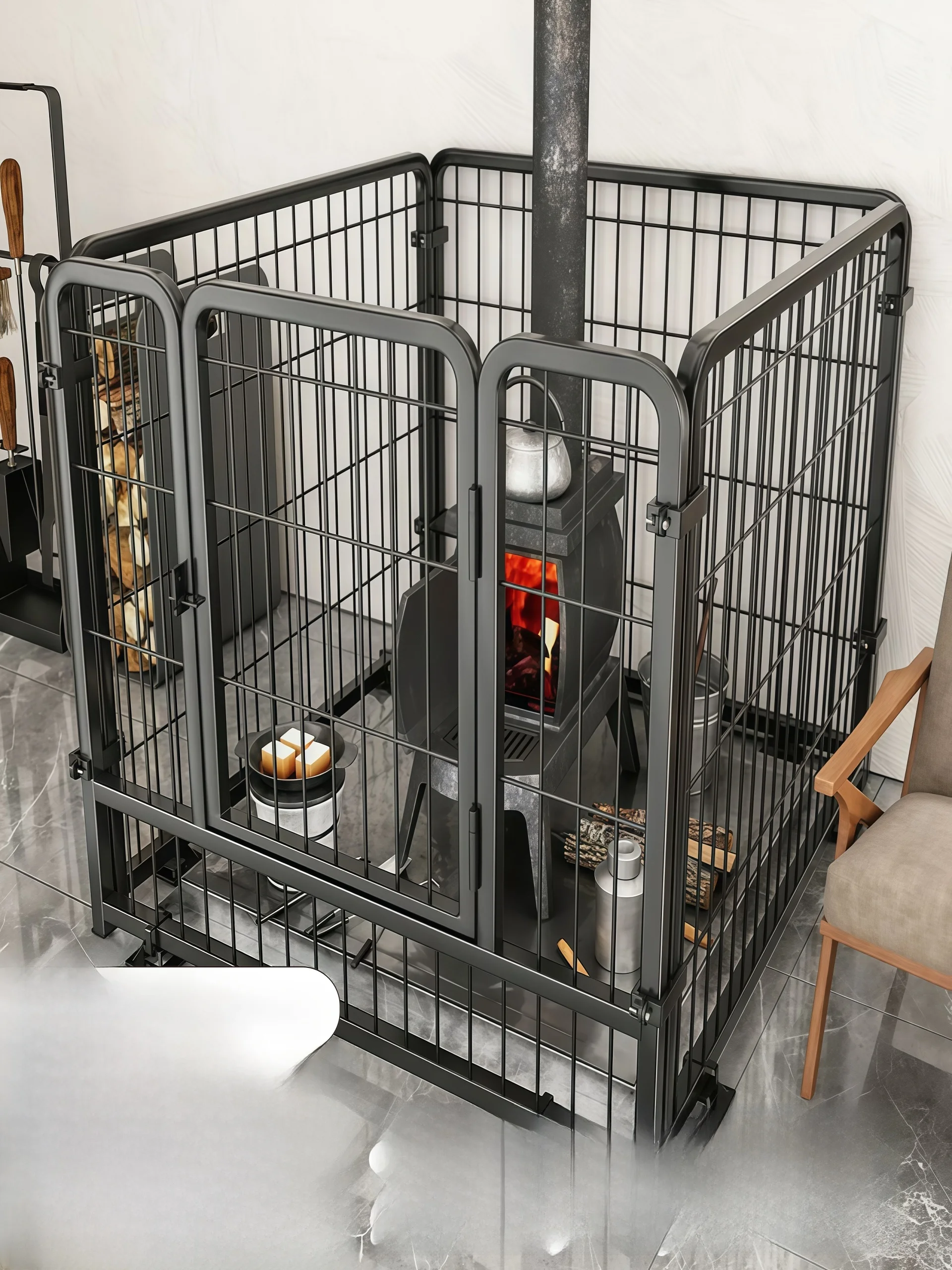 حاجز حماية للأطفال من الحروق لموقد التدفئة الداخلي، غطاء شبكي حديدي مضاد للحرق، معدات تدفئة للتخييم والسفر في الهواء الطلق