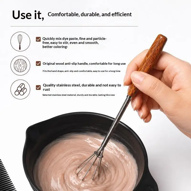 Stainless Steel Mini Hair Dye Mixer Wooden Handle Manual Ointment Mixing Rod For Stirring And Hair Dyeing Tool
