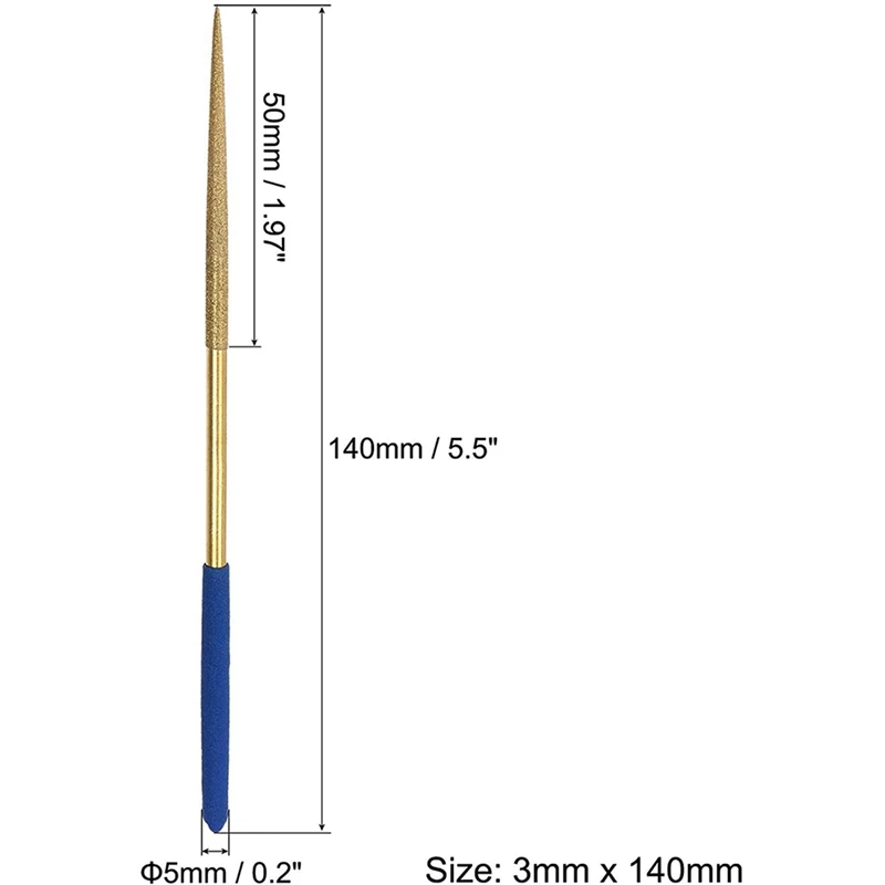 Diamond Needle File Set 3Mm X 140Mm, Round Files Titanium Coated Tools For Metal Wood Stone Glass, 20Pcs