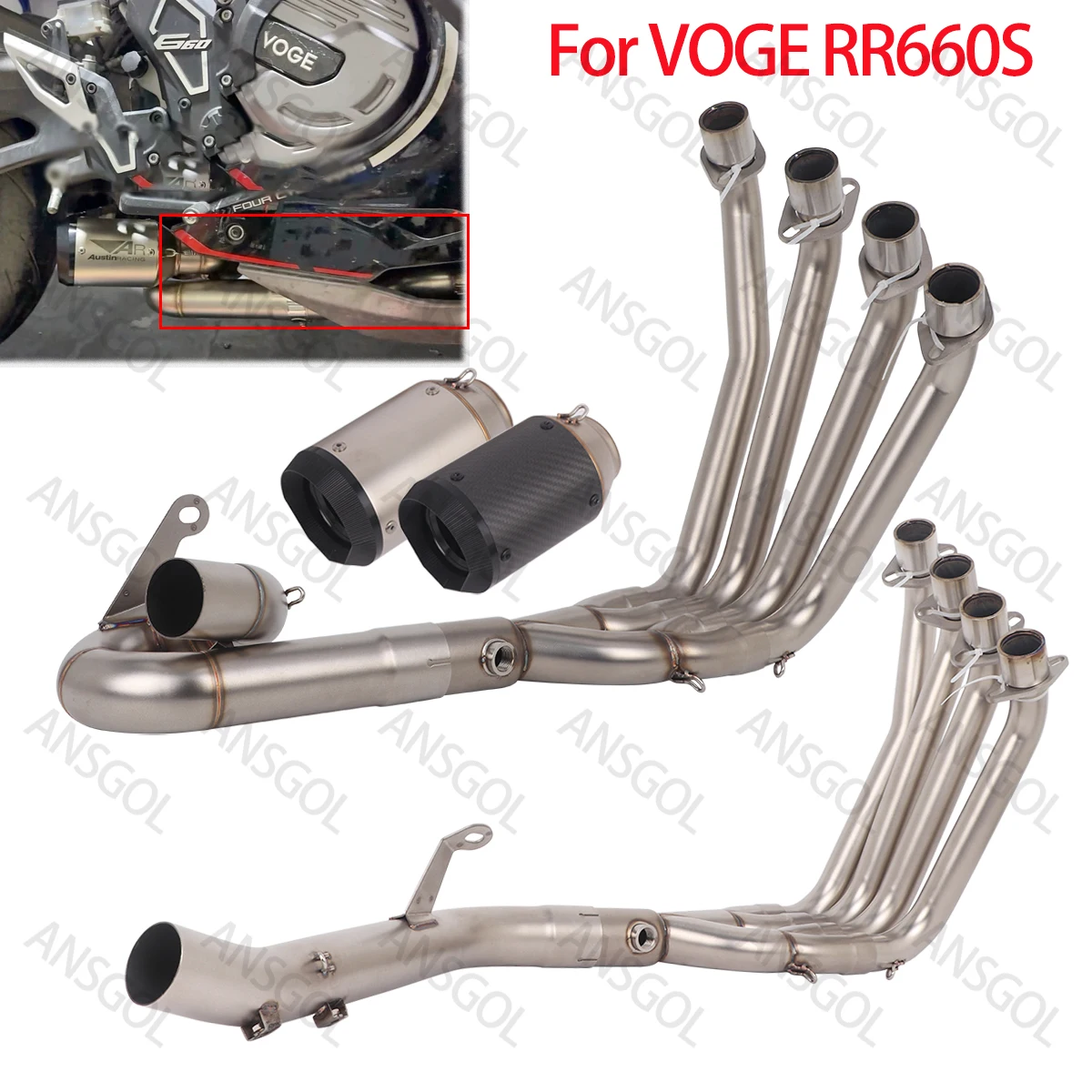 RR660S Motorcycle Complete Exhaust Systems For VOGE RR660S Exhaust Escape Muffler Front Middle Pipe 51mm Modified