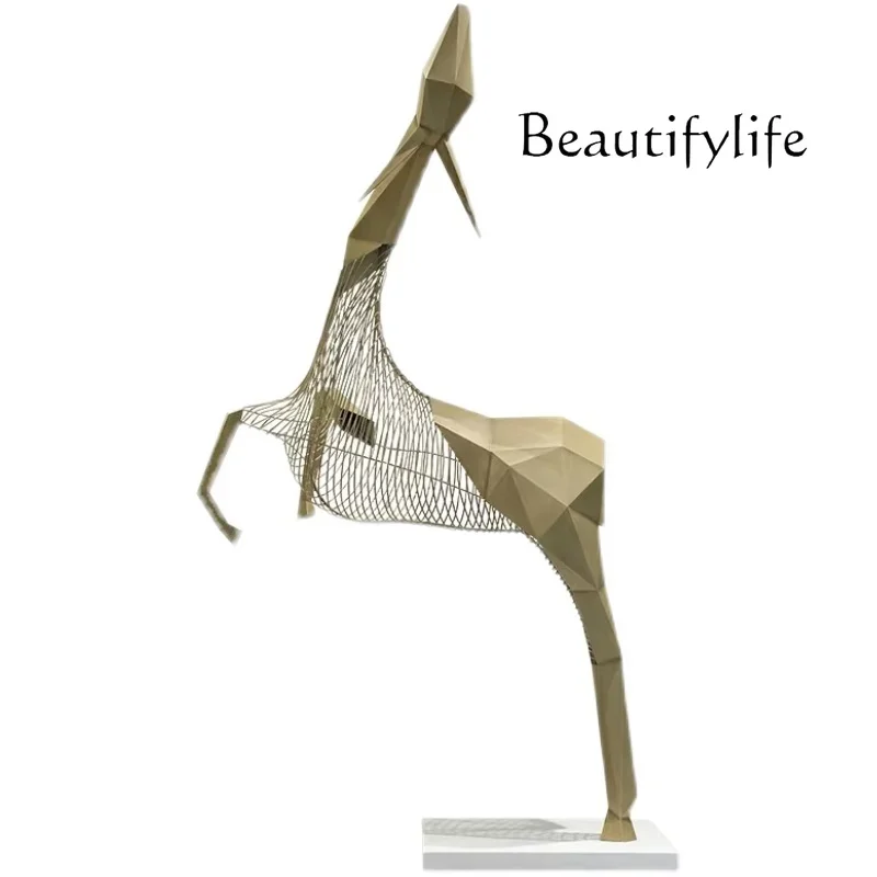 R Hotel Lobby Large-scale Floor-to-ceiling Lucky Deer Decoration Wrought Iron Deer Trend Sculpture Art Ornament