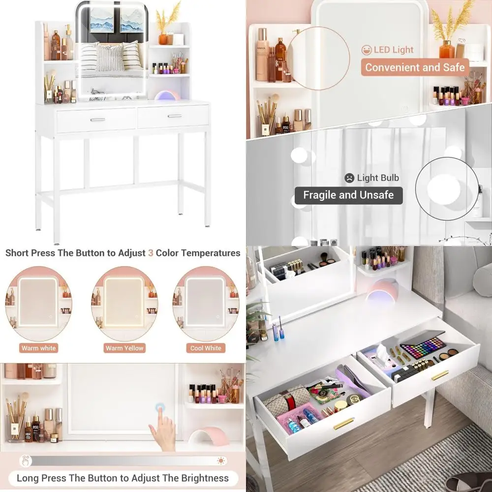 

Illuminated Makeup Vanity Desk with Storage and Adjustable Lighting