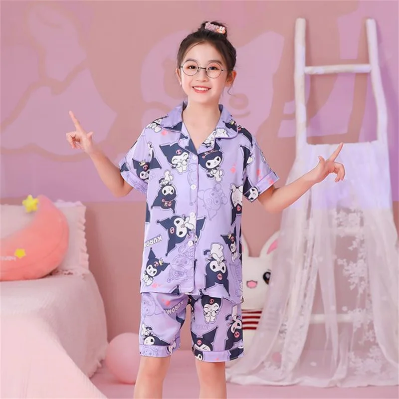 Sanrio Kawaii Kuromi Cinnamoroll Mymelody Childs Pajamas Cartoon Anime Short Sleeve Shorts Cute Pajamas Home Two Piece Toy Gifts