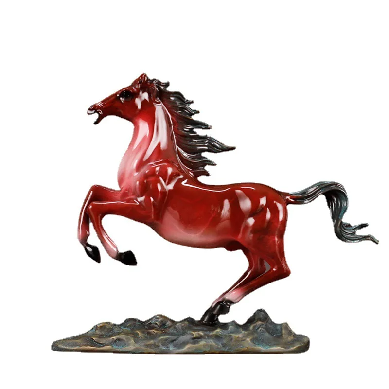 Factory custom copper art craft new year table top decoration handicraft red galloping horse brass ornaments