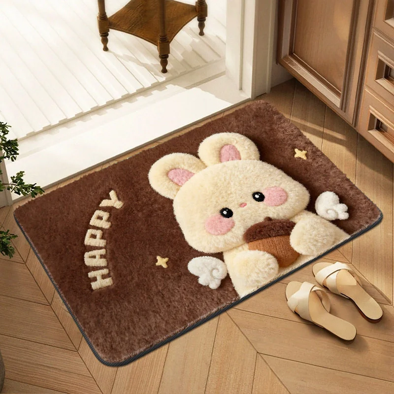 VIKAMA Cute 3D Plush Lamb Doormat Cartoon Sheep Heart Cherry Anti Slip Absorbent Rug For Kids Bathroom Entry Kawaii Home Decor