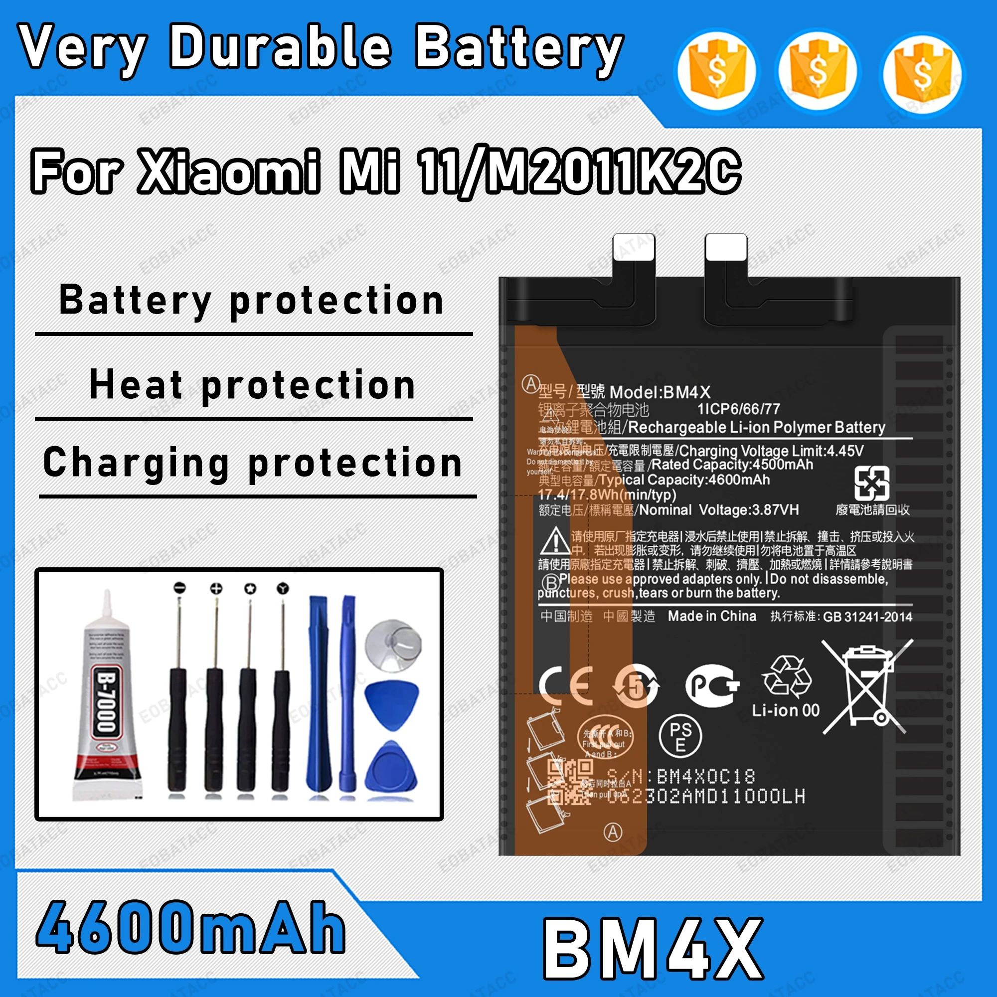 4600mAh 100% New BM4X Battery For Xiaomi Mi 11/M2011K2C Replacement Bateria+Free Tools