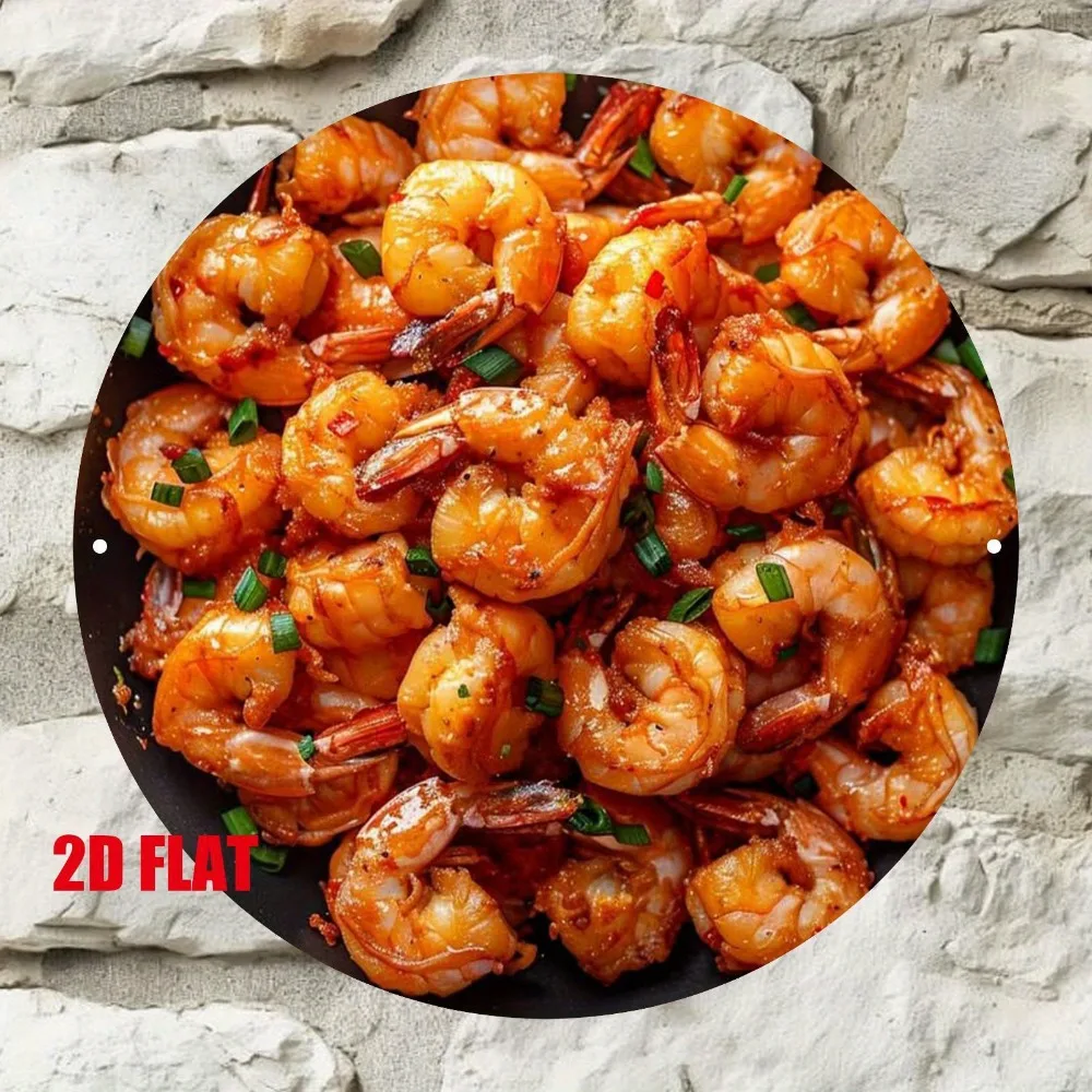 CIFBUY Spicy Stir Fried Shrimp Aluminum Wall Art Waterproof Wear Resistant Round Metal Sign For Cafe Bar Restaurant Bedroom Porc