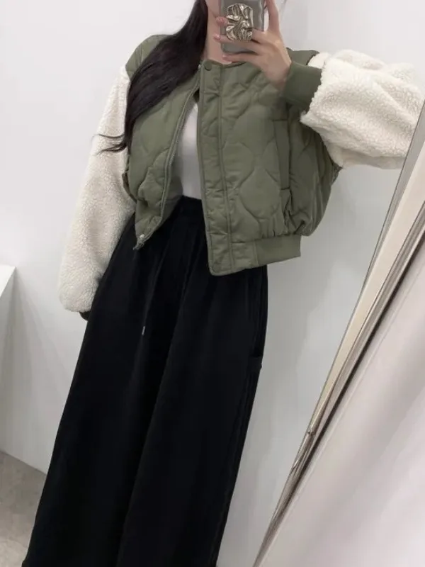 Abrigo de algodón Jaet Chic Agel empalmado de piel de cordero para mujer, diseño Sli, tela de calidad, fabricante chino, invierno