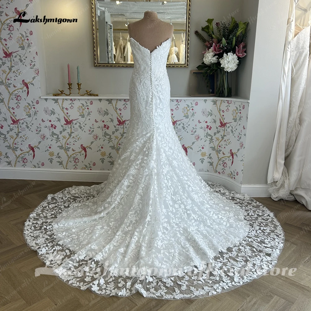 Lakshmigown Attraktive trägerlose Meerjungfrauen-Hochzeitskleider für Frauen, Brautkleider mit Spitzenapplikationen, Vestidos De Novia, maßgeschneidert. – Detail 6