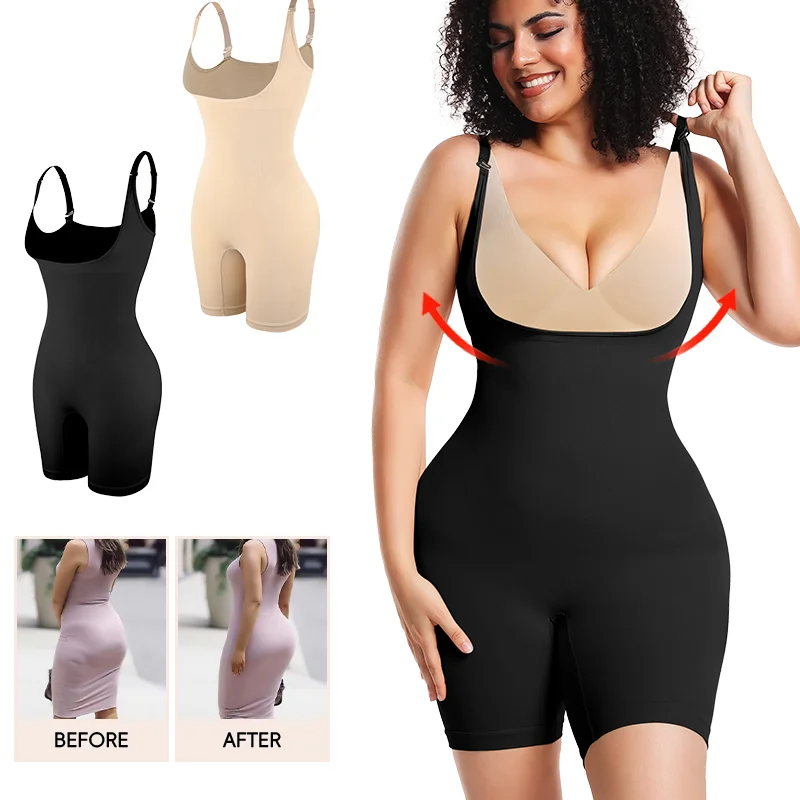 Frauen Shapewear Body Unterbrust Full Body Shaper Abnehmen Kurze Bauch-steuer Taille Trainer Geöffneter Gabelung Butt Heber Fajas