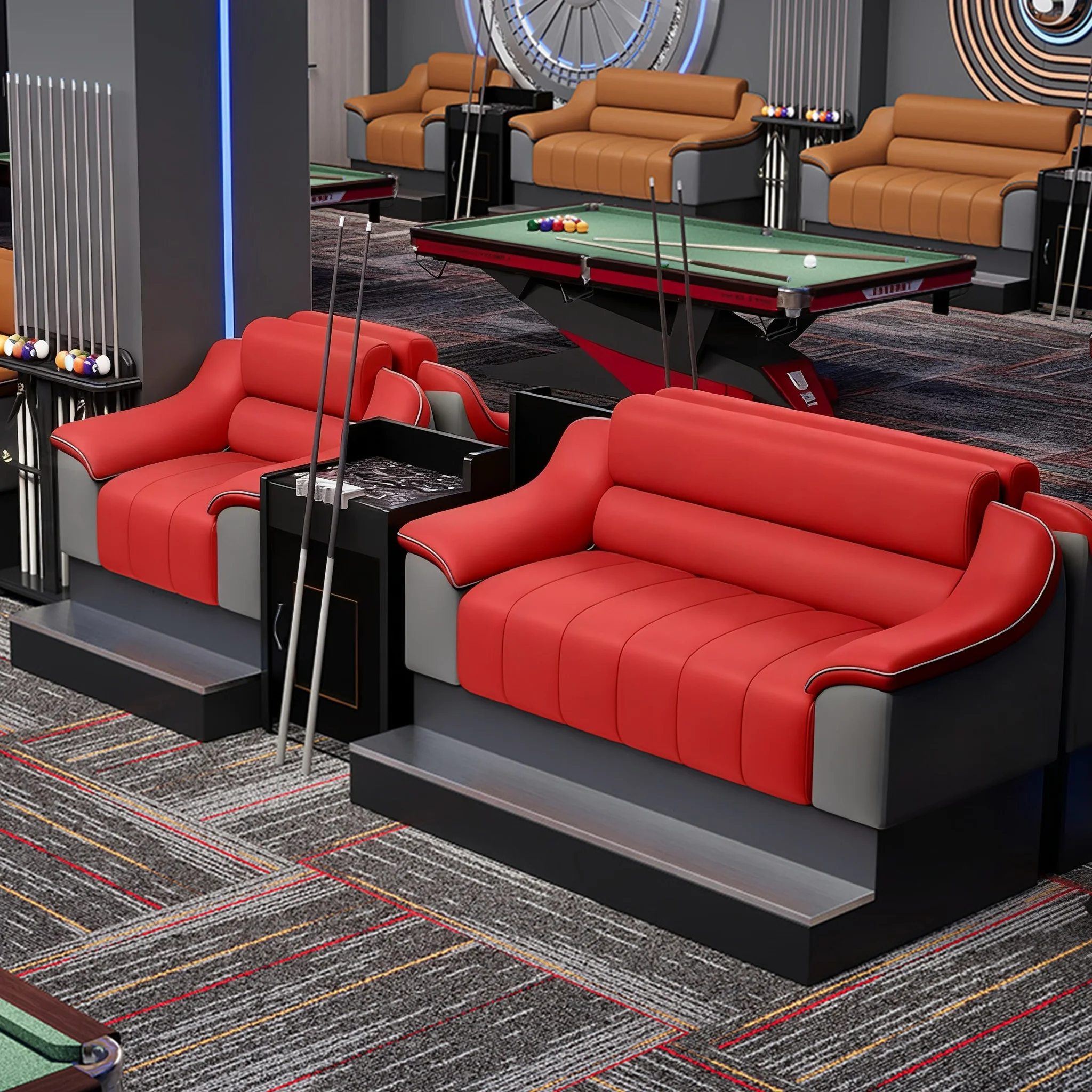 & High-end Light Luxury Solid Wood Frame Commercial Use Billiard Club Sofa Chair with Resting Support and Customization