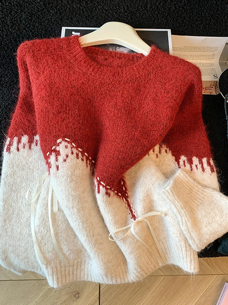 

Slimming Long Sve Knitted Sweater Women's Spring Faion 2026 New Color Blo Design Inner And Outer Wear Knot