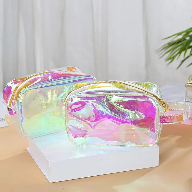 New Laser Transparent Lipstick Makeup Bag Cosmetic Bag Organizer Travel Portable Toiletry Bag Make Up Storage Case Pouch