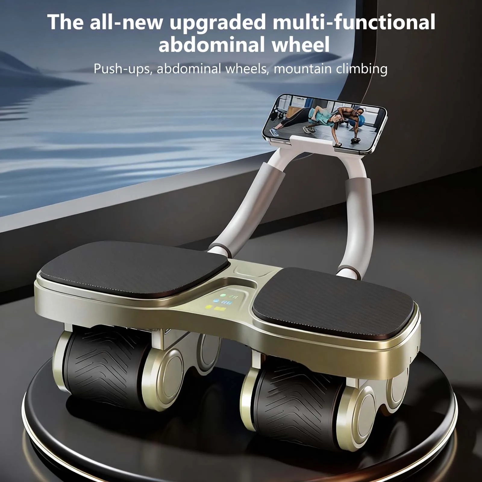 عجلة البطن ذات الارتداد التلقائي ذات 4 عجلات بتصميم قاعدة واسعة لتمرين الجسم بالكامل هدية اللياقة البدنية المنزلية لعيد الميلاد #3