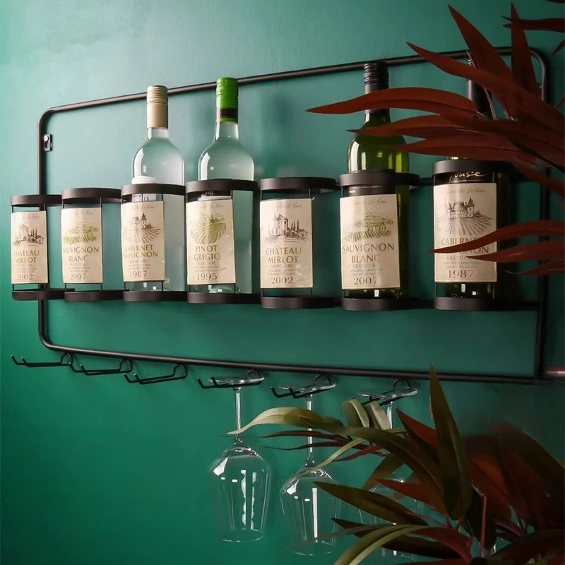 

Wrought iron wall wine rack wall hanging household living room hanging glass upside down red wine glass rack