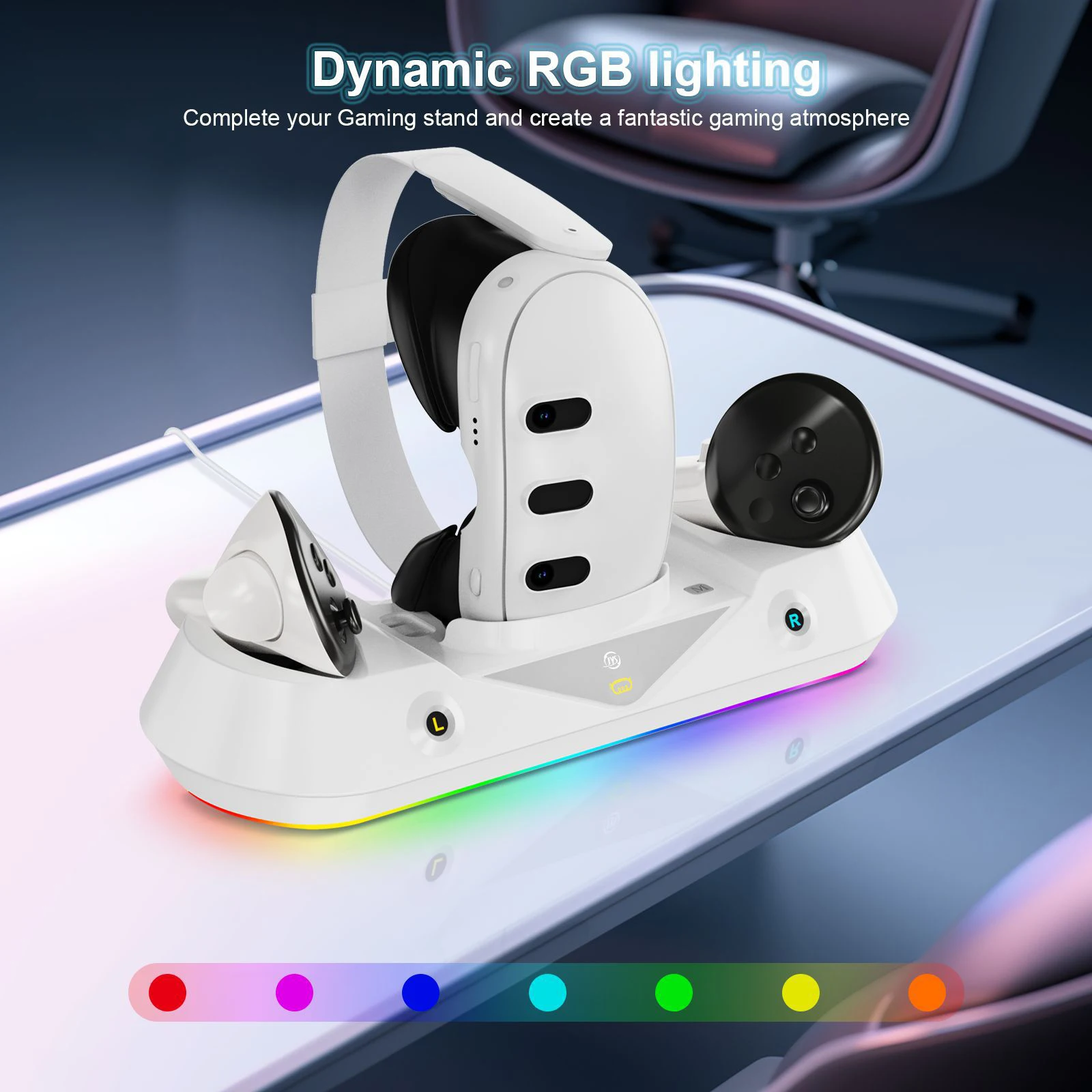 3 In 1 Magnetic Suction Charging Stand For Oculus Quest 3 VR Headset Dual Controller Charge Dock With RGB Light For Meta Quest 3