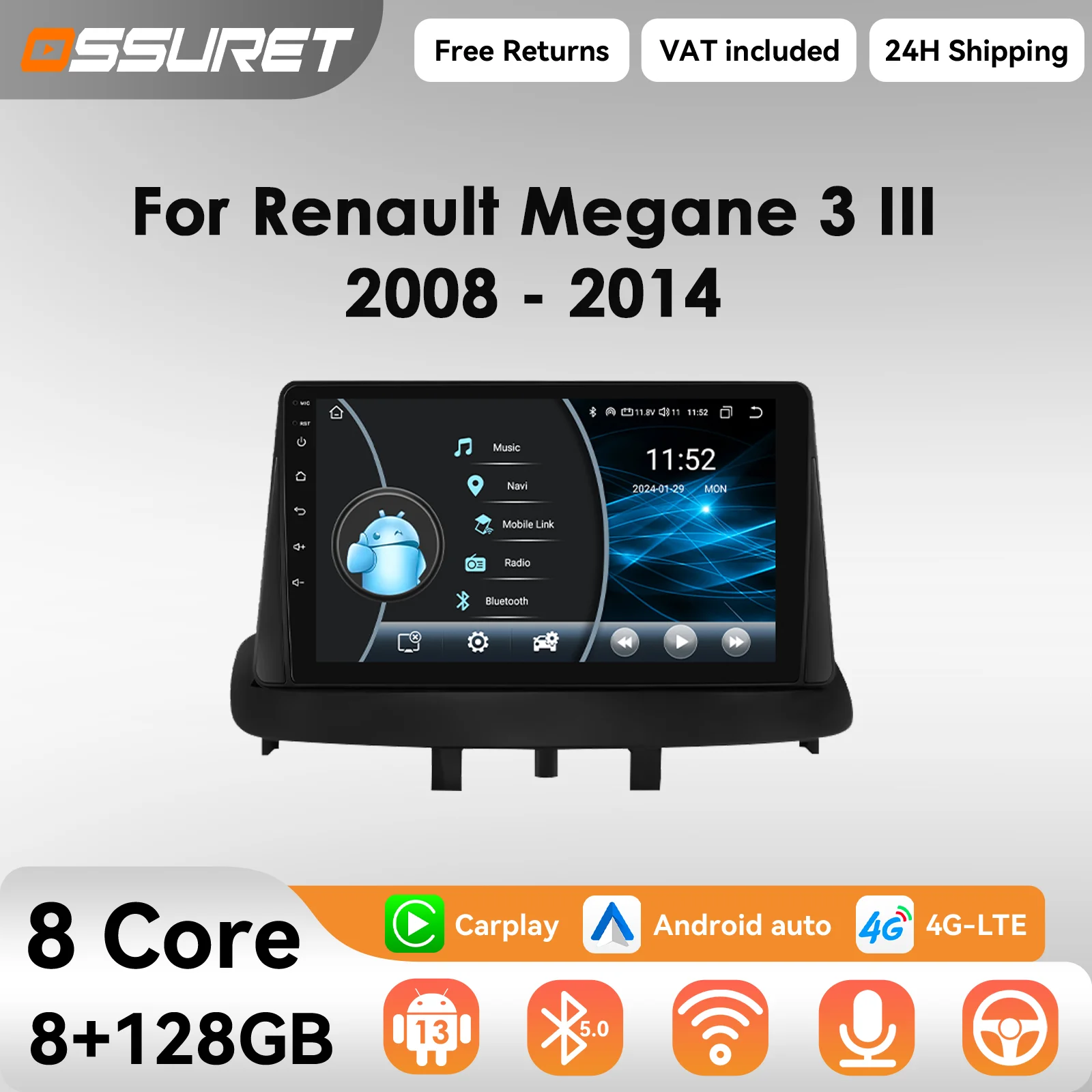 4G Wireless Carplay Android 13 Auto Auto radio für Renault Megane 3 III 2008-2014 multimedia Video player 8581 8 Core GPS bildschirm