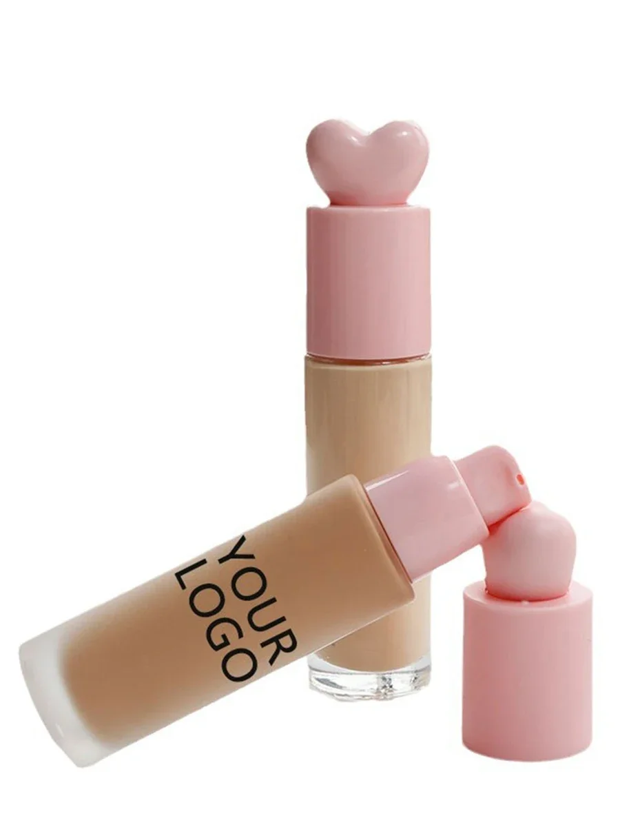 Private Label 30ml Heart-shaped Liquid Foundation Custom Logo Pressed Style Long Lasting Oil-control Brighening Makeup Wholesale