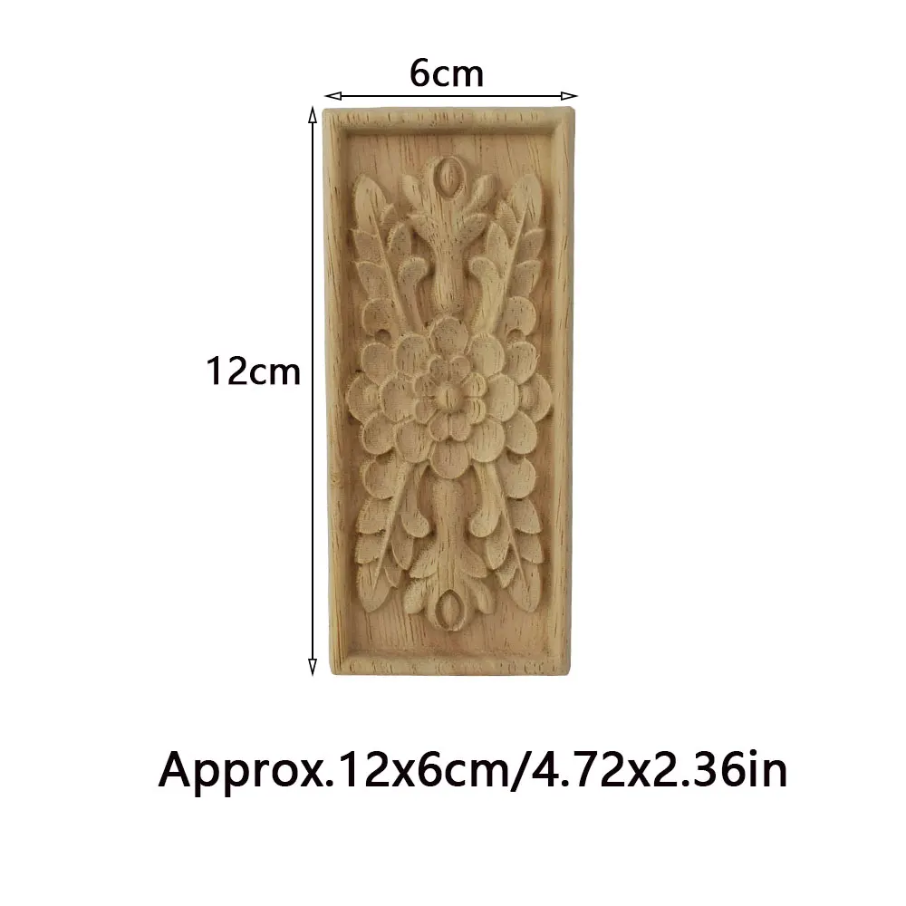 2PCS Woodcarving Floral Decoration Style Rectangle Wood Applique Patch Carved Flower Bed Furniture Cabinet Figurine Home Decor