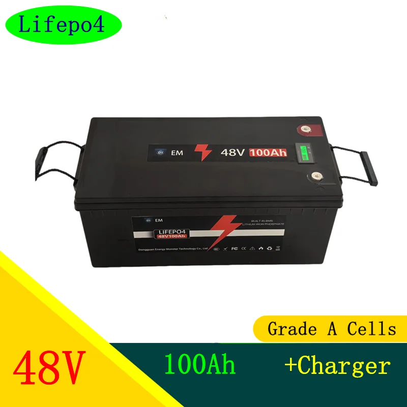 

lithium 48v 100AH lifepo4 battery with BMS for tricycle golf cart inverter Solar energy storage scooter + 10A charger