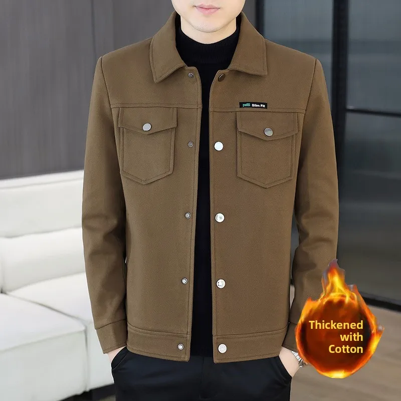 

Высококачественная мужская повседневная куртка с добавлением хлопка, универсальная, осенне-зимняя, модная, приталенная, с длинными рукавами, со съемным капюшоном