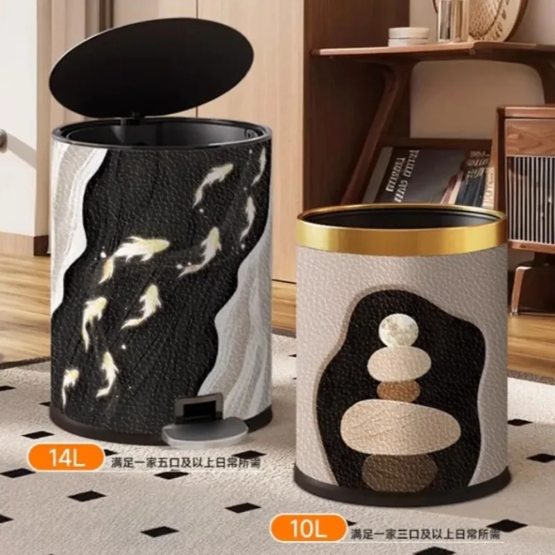 صناديق نفايات جلدية للمطبخ عالية الجودة على طراز القرون الوسطى، غطاء دواسة مصمم اقتصادي فريد من نوعه، أثاث منزلي منفصل