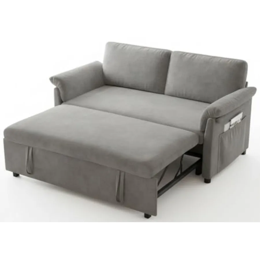 

3 in 1 Convertible Sleeper Sofa Bed, 59 Inch Pull Out Couch, Chenille Fabric, Grey, for Living Room Bedroom Small Space