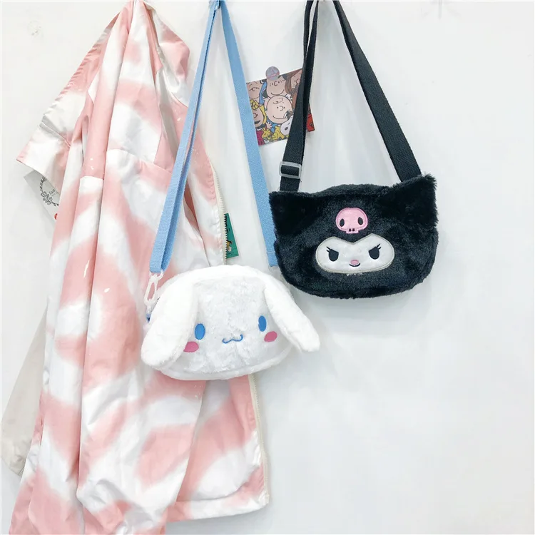 Sanrio Melody Cinnamoroll Plush Message Bags Soft Stuffed Cartoon Plush Doll Shoulder Bag Keys Coin Purse Girls Birthday Gifts