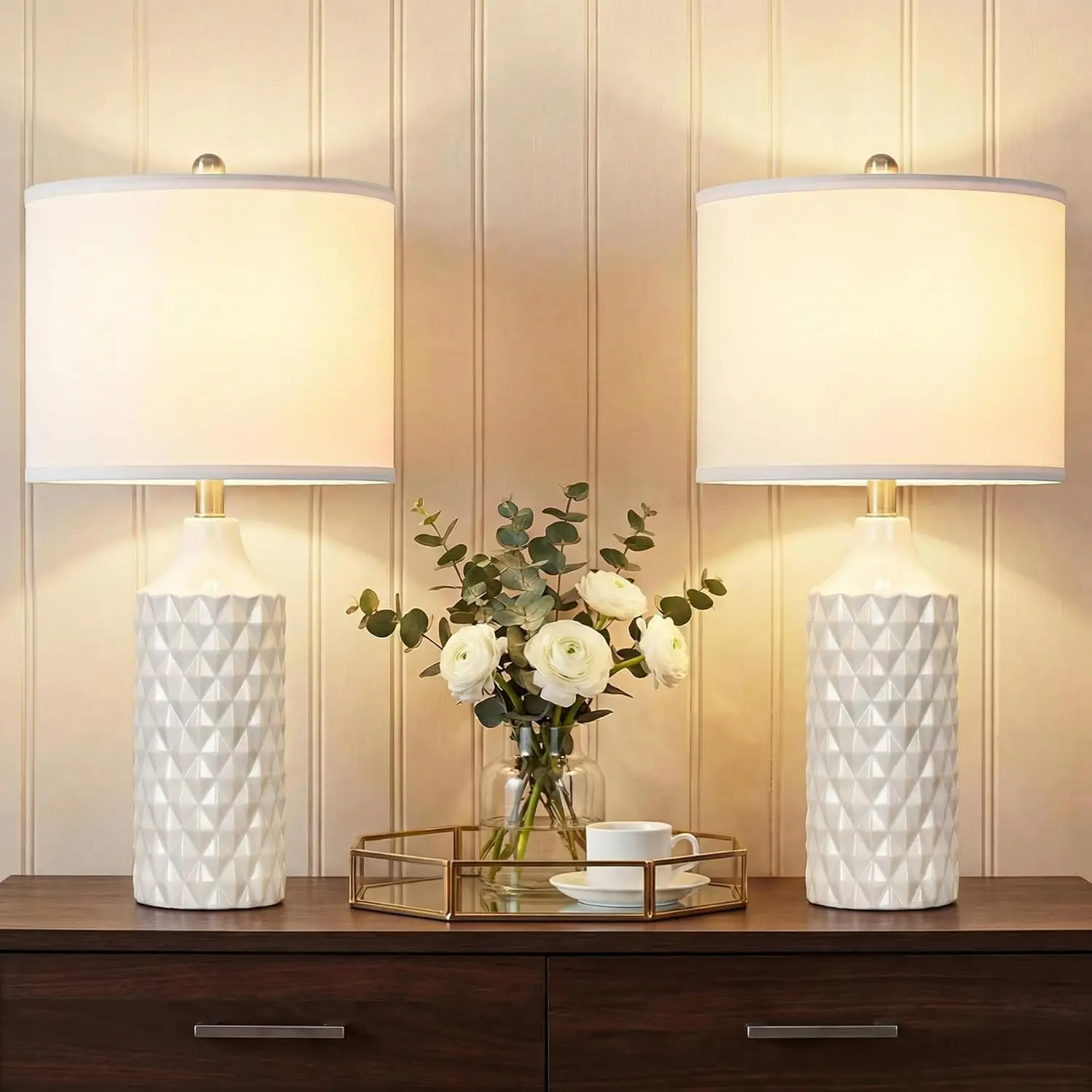 

Набор из 2 керамических настольных ламп 25 дюймов, диммируемые прикроватные светильники для спальни и гостиной, декор в стиле фермерского дома, подарки на новоселье