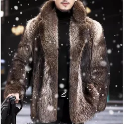 Men Autumn Winter Thick Maxi Faux Fox Fur Coat Jacket Long Sleeve Warm Luxury Fur Black Parkas Bontjas Furry Shaggy Outerwear