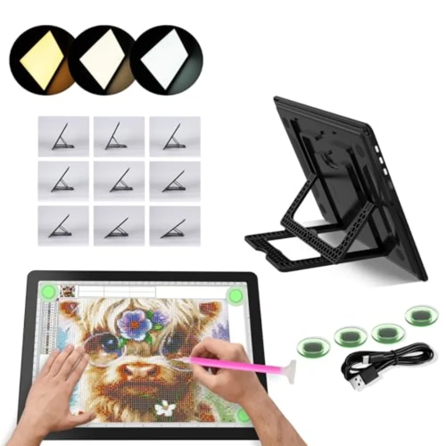 

Rechargeable Light Pad Stand7100LUX Magnetic Diamond Art Light Board 3 Light Colors Adjustable Brightness Portable Wireless Lig
