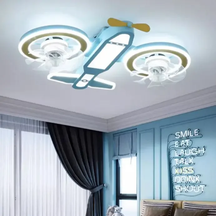 

Cartoon Children's Room Aircraft Light Full Spectrum Led Bedroom Ceiling Light Boy Room Ceiling Fan Lamp Eye-Protection Lamp