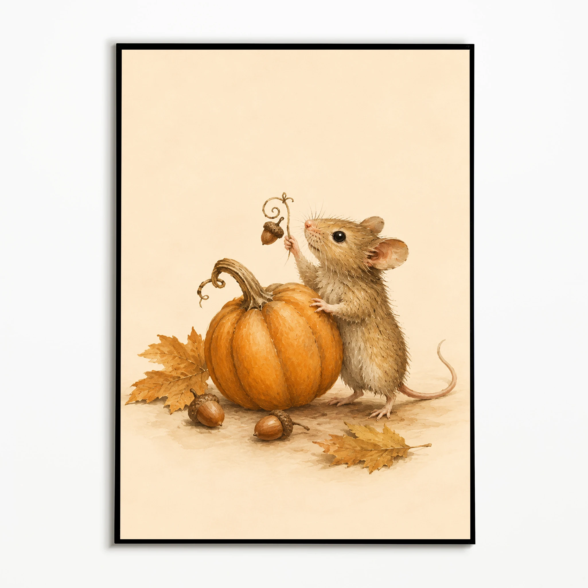 1pc frameless,1PC Autumn Animal Pumpkin Poster Cute Mice Squirrels Hedgehogs Wall Art Thanksgiving Retro Fruit Canvas Printing F