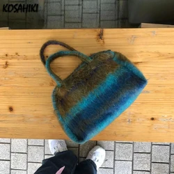 Contrast Color Striped Top-Handle Bags Y2k Streetwear Shoulder Underarm Bag Personality Harajuku Handbags Vintage Women's Purses