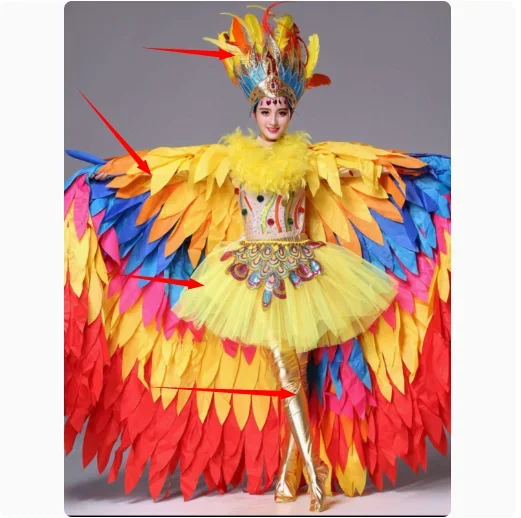 Adult Modern Dance Costume With Sunbird Wings and Feather Shaped High-End Performance Costumes