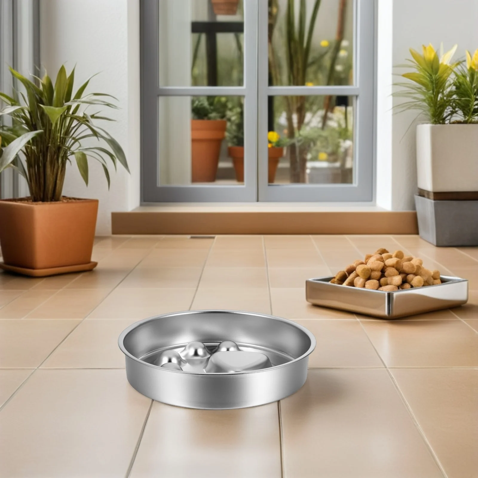 Comedero Lento de Acero Inoxidable para Perros, Plato de Metal Antideslizante para Lamer, Plato de Comida para Mascotas de Alimentación Lenta para Cachorros y Gatos, Cuidado de Alimentación para Comedores Rápidos