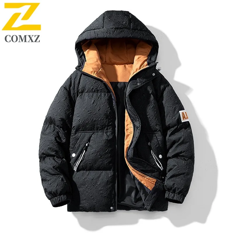 COMXZ Winter Cotton Coat Men New Casual Hong Kong Style Fashion Thickened Warm Parka Premium Hooded Hiking Windproof Garment