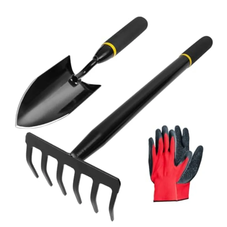 

Набор сверхмощных садовых инструментов из 2 предметов с удобными ручками для садоводства на открытом воздухе: включает в себя садовый шпатель и прочные грабли с 6 зубьями