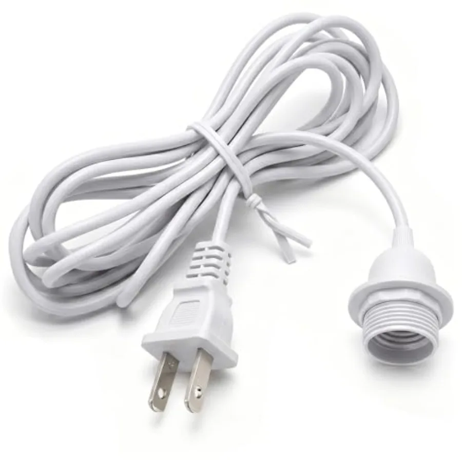 Plug in Pendant Light Cord Kit - UL 20Ft Lamp Cord with On/Off Switch and Bulb Socket E26 E27, White Extension Electric Wire fo
