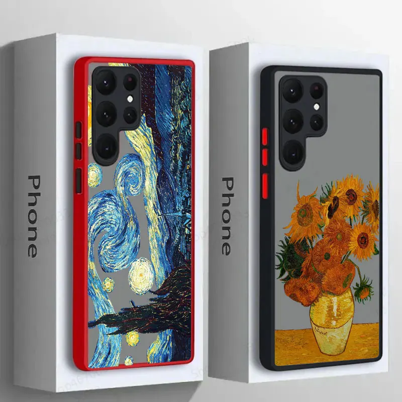 Van Gogh Starry Sky Oil Painting Sunflower Phone Case For Samsung Galaxy S24 Case S23 Ultra S22 S21 S20 FE S10 Plus Note20 Cover