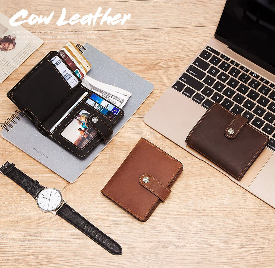 HUMERPAUL Crazy Horse Leder Herren-Geldbörse mit RFID-blockierendem Kartenhalter, Mini-Pop-Up-Geldbörsen aus Metall, Münzfach mit Reißverschluss für Herren – Detail 2