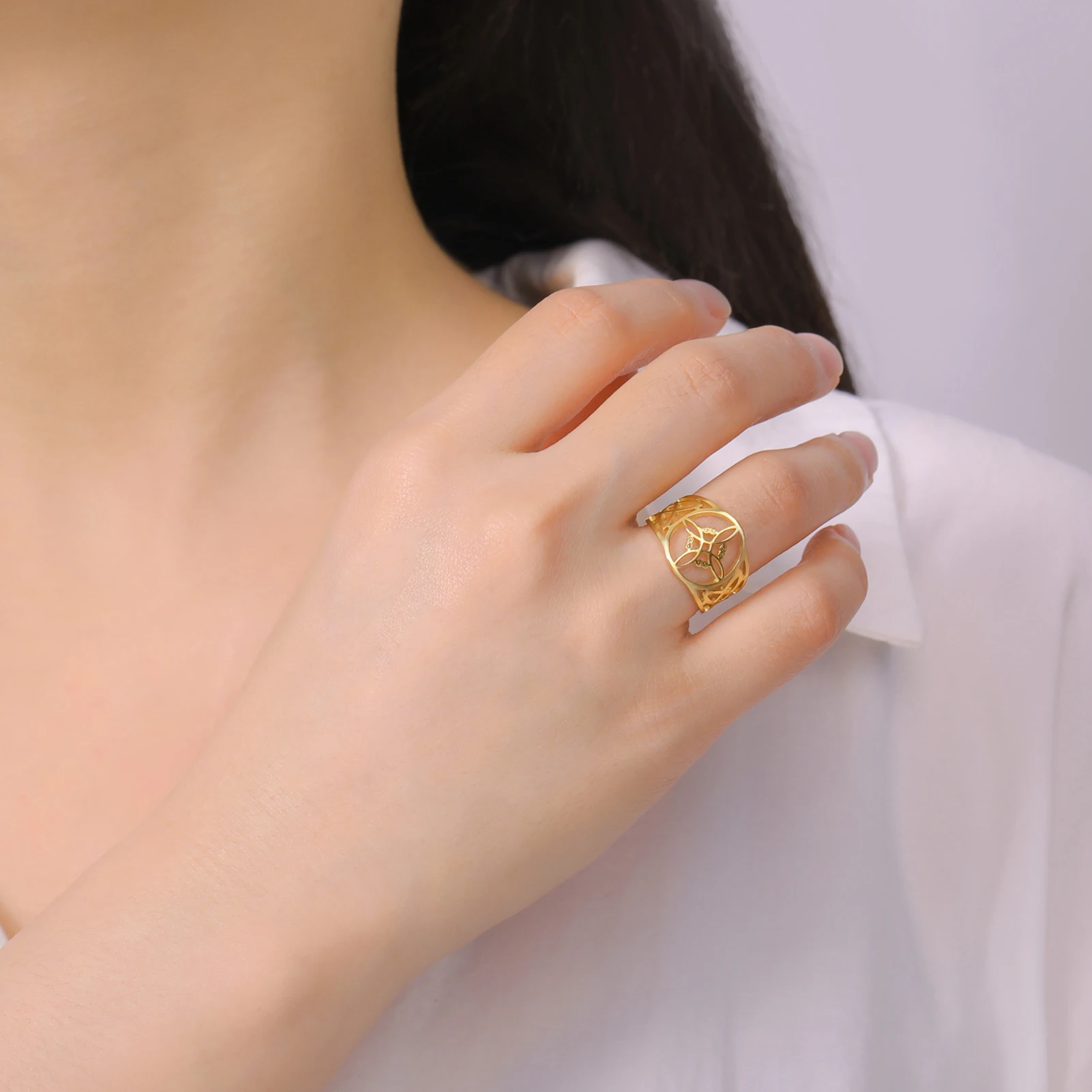 COOLTIME Hexenknoten-Ringe für Damen und Herren, Edelstahl, Vintage-Amulett, Fingerring, Hexerei, Celtics-Knoten-Schmuck, neu in – Detail 6