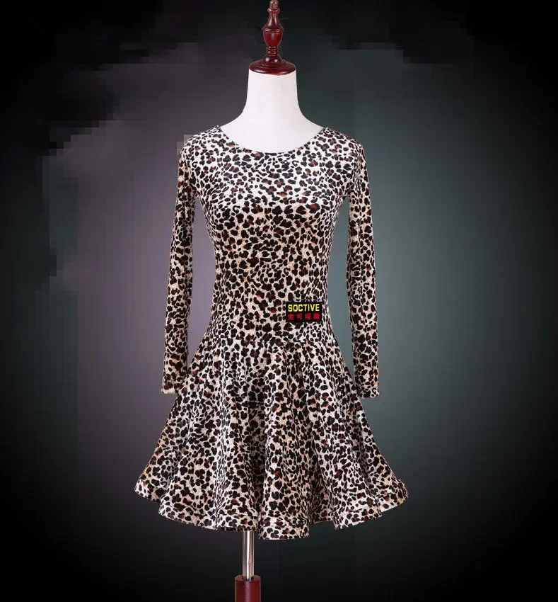 Leopard Stage Performance Dress Girls Latin Dance Clothing Sequin Kids Bright Color Latin Salsa Dresses Samba Dance Costumes