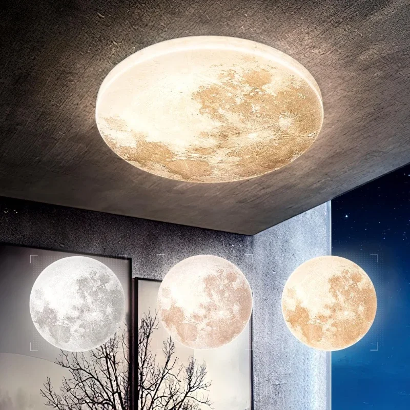 Moon-style Dimmable Flush Mount Ceiling Light Fixture 3000K/4000K/6500K Changeable Color By Wall Switch