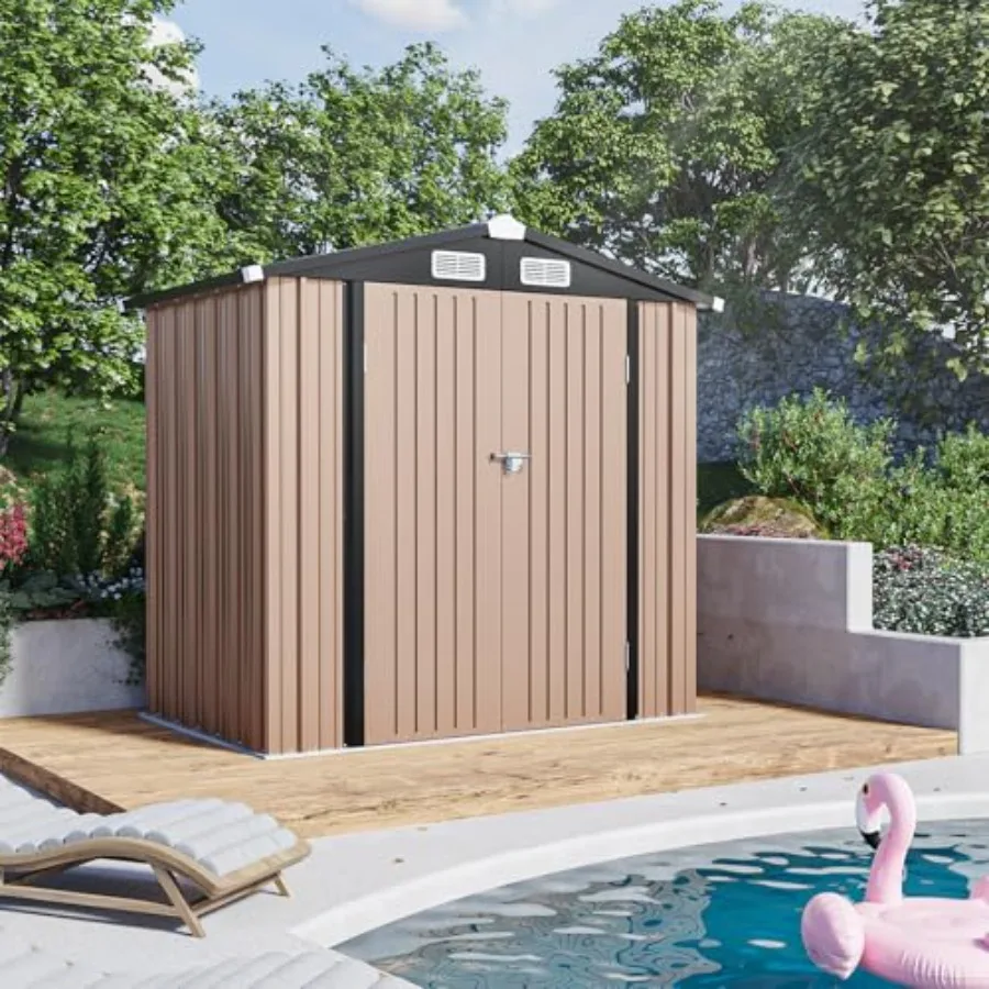 6.5 ft. W x 4 ft. D metal storage shed with base for outdoor use, galvanized steel, gray, rust-resistant and easy assembly