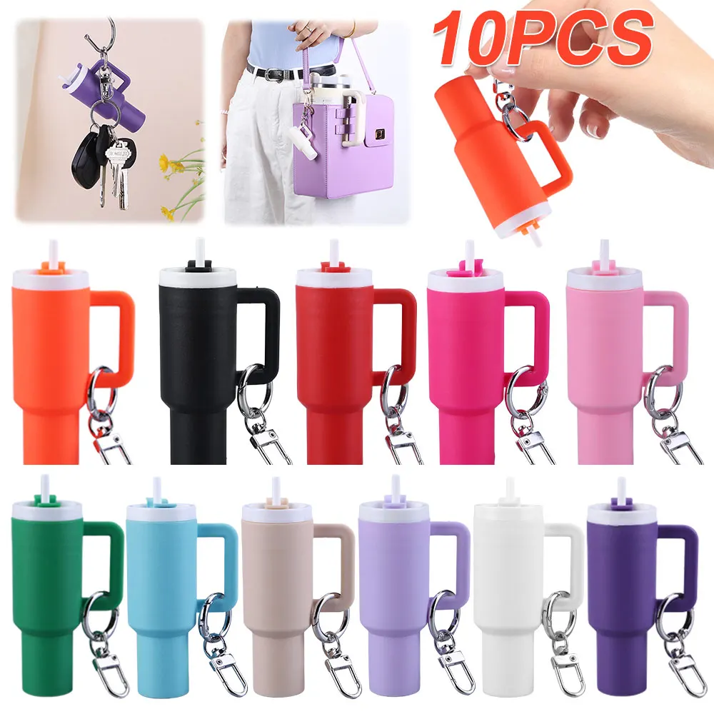 10 Stück Mini Cup Schlüsselanhänger Mini Tumbler Schlüsselanhänger Lippenbalsam Schlüsselanhänger Chapstick Halter Schlüsselanhänger Handtasche Charms Schlüsselanhänger für Schultasche