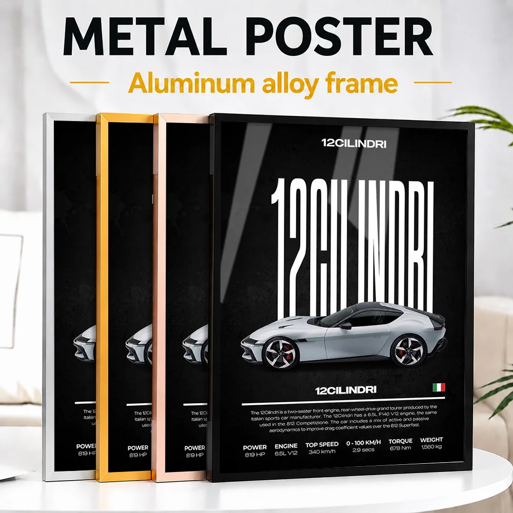 Italy 12Cilindri Car Framed Metal Poster Personalized Photo Neon Street Style Wall Art For Workshop Thoughtful Enthusiast Gift